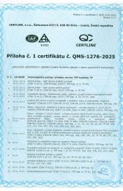 Příloha č. 1 certifikátu jakosti ČSN ISO 9001:2016_list 1