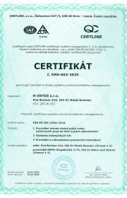 certifikát systému environmentálního managementu ČSN EN ISO 14001:2016 od roku 2004